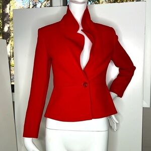 Luca Luca Sz 40 US 2-4 Red Crepe Silk Fitted Single Button Blazer Made in Italy